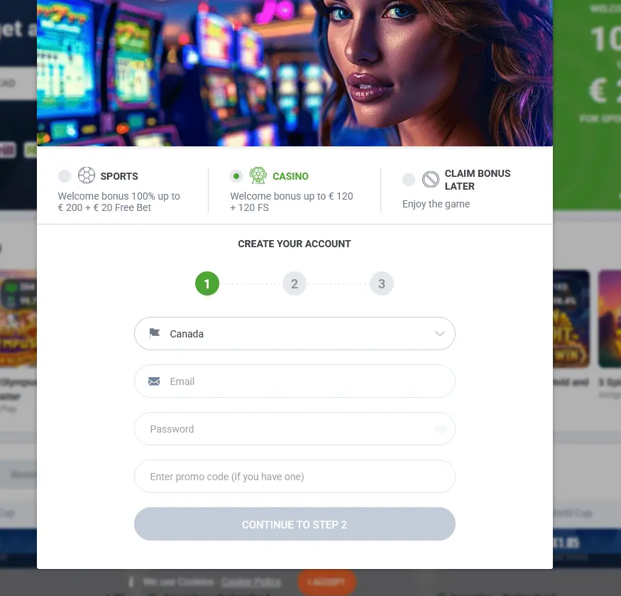 Inscription sur 20Bet