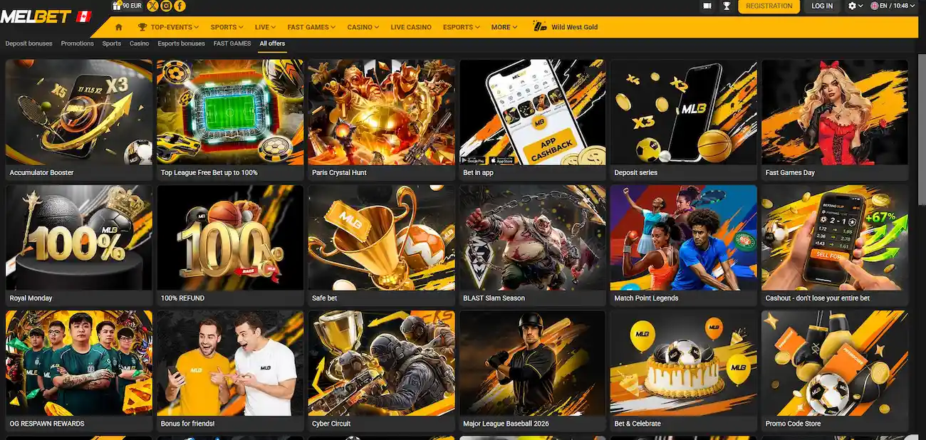 Promotions Melbet 2026 : bonus Royal Monday, remboursement 100%, Accumulator Booster et autres offres actives