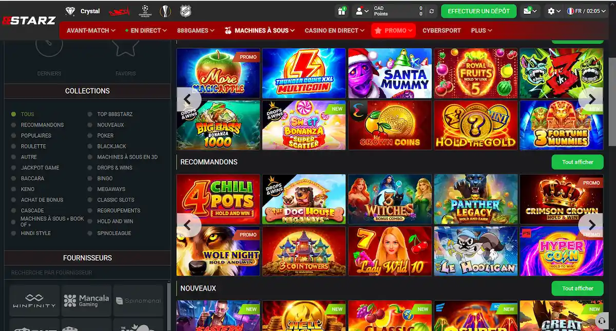 Casino 888starz : machines à sous, jeux de table et croupiers en direct au Québec