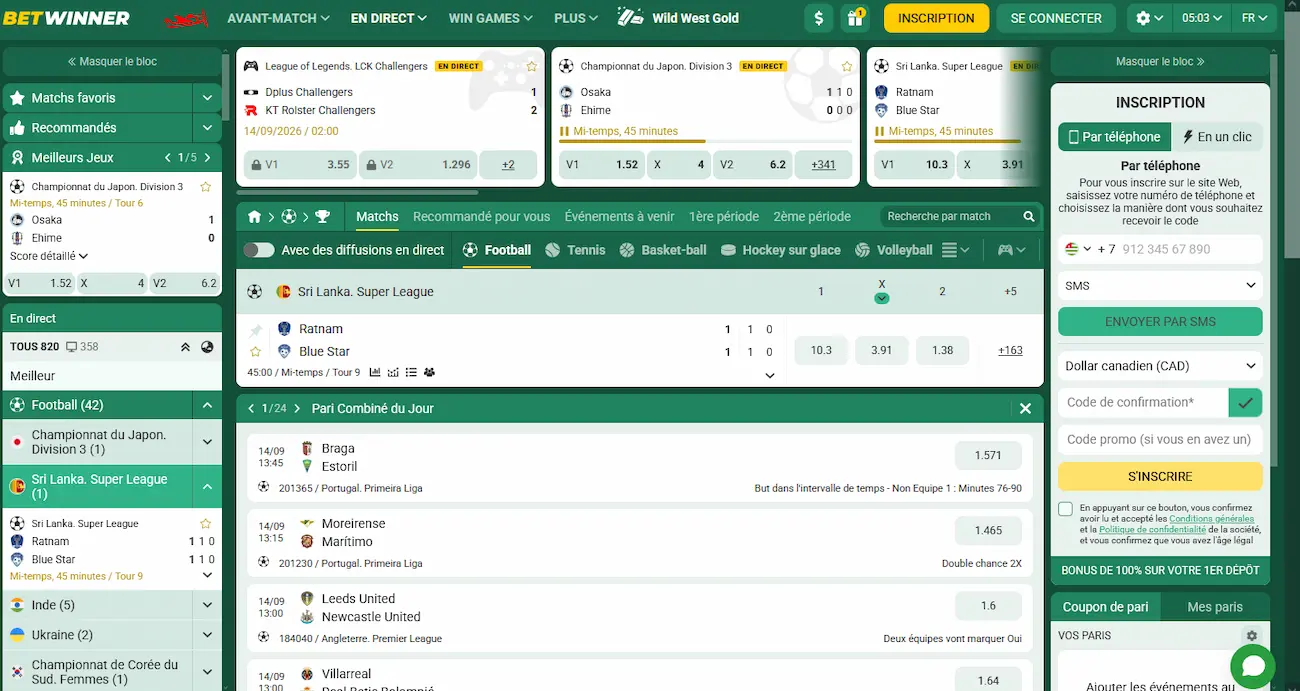 Sports et marchés disponibles sur Betwinner, dont le hockey