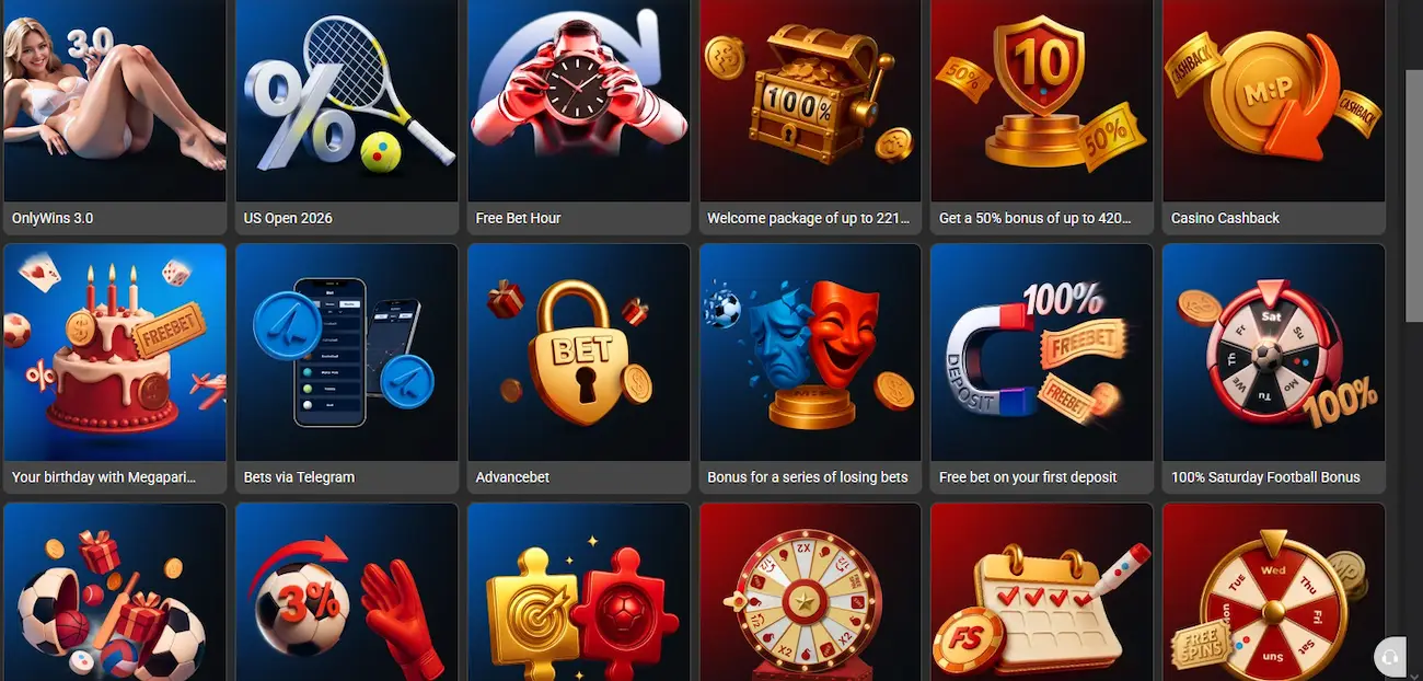 Promotions Megapari 2026 : bonus de bienvenue, cashback casino et offres actives