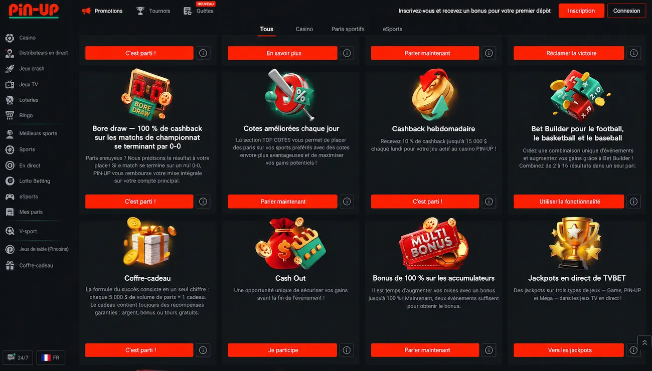 Bonus Pin-Up Bet jusqu'à 125 % sur le premier dépôt, jusqu'à 7 500 $ CAD