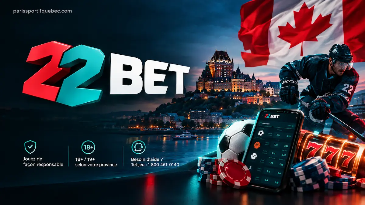 Bannière 22bet avec le bonus de bienvenue sportif de 100 % jusqu'à 180 $ CAD